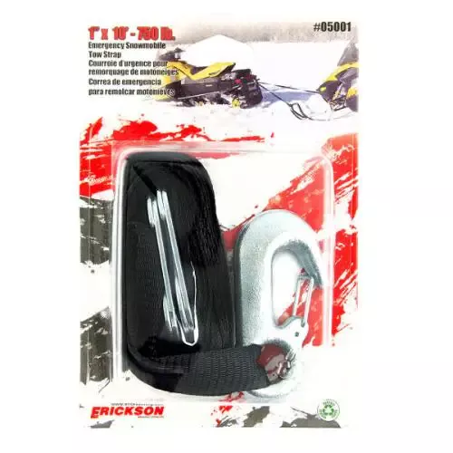 1″x10′ – 750 lb Emergency Snowmobile Tow Strap – Black – ERI05001