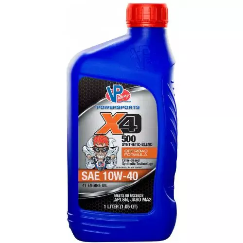 X4 500 Synthetic Blend SAE 10W-40 Motorcycle Engine Oil – 1.05 Quart Bottle – VPRVP7194003